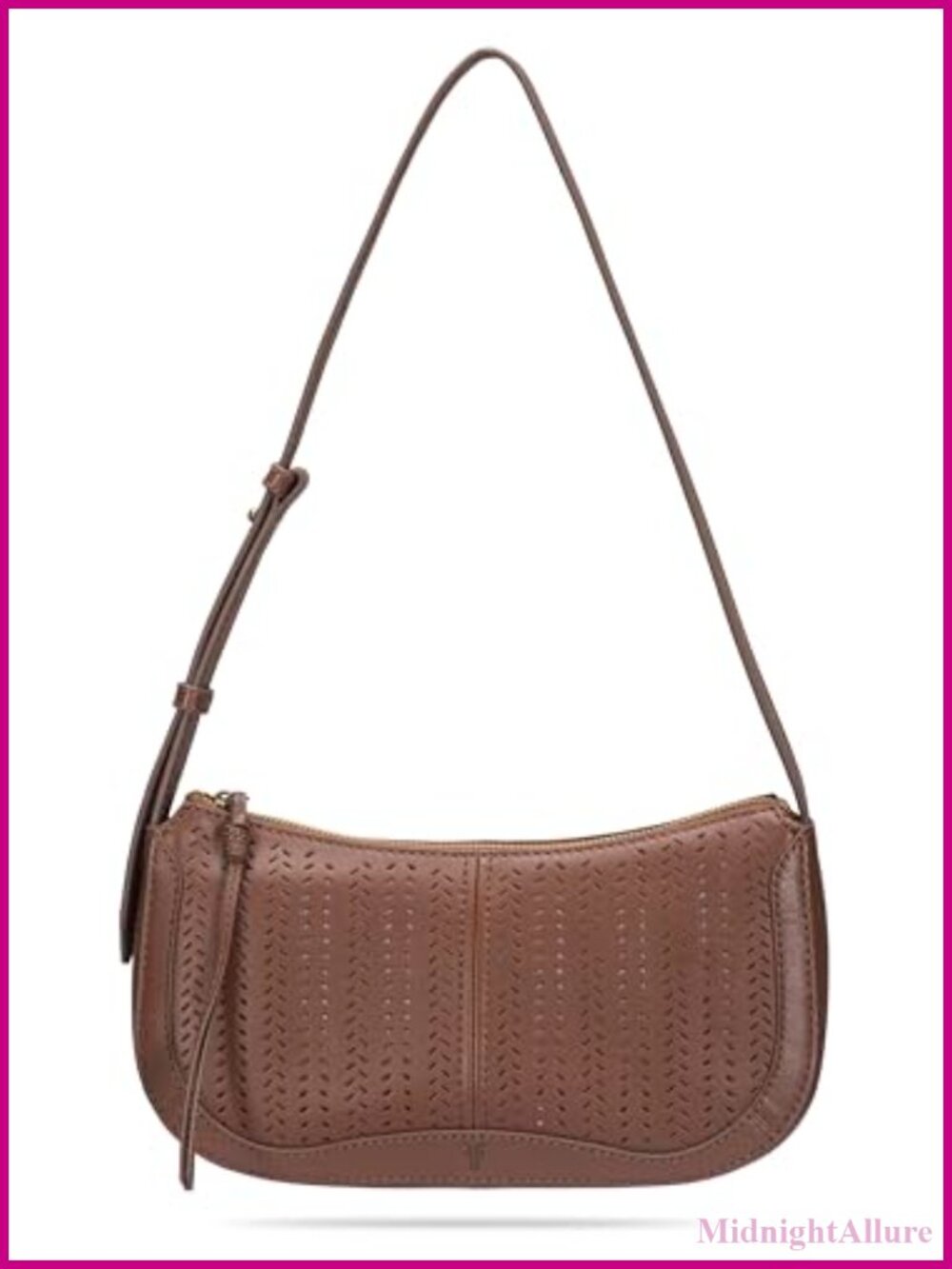 Genuine Leather Baguette Shoulder Bag with Adjustable Strap